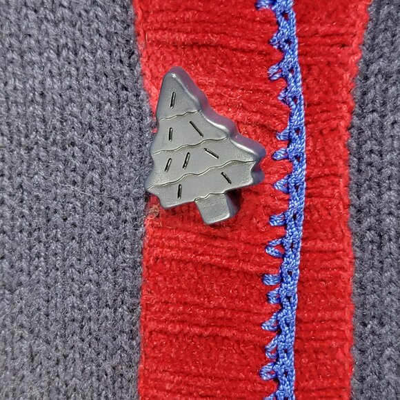 Vintage Christmas Cardigan Sweater Womens L 3D Hand Embroidered Trees Buttons - Picture 4 of 15